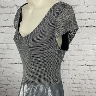 JS Collections Grey Metallic Fit & Flare Short Sleeve Prom Evening Dress Size 12