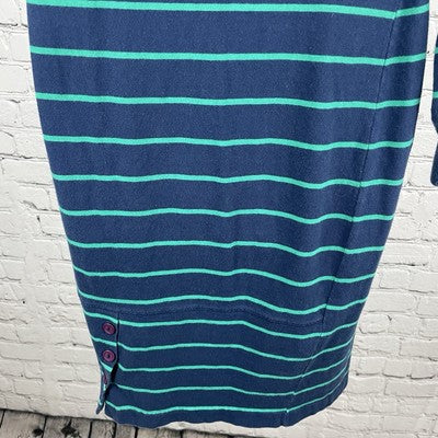 VTG Paris Sport Club Blue Green Striped Retro Long Sleeve Stretch Dress Size XS