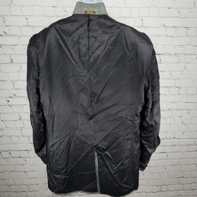 Stafford Black White Silk Wool Blend 2 Button Notch Blazer Sport Coat 44L