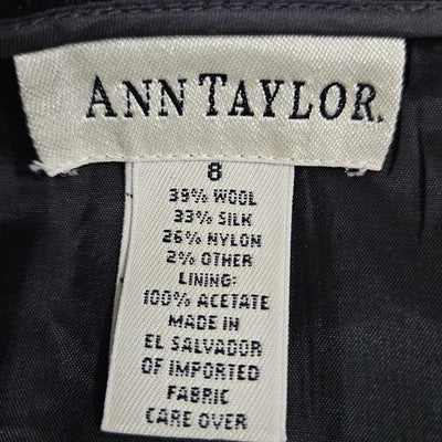 VTG Ann Taylor Black Tan Wool Silk Herringbone Velvet Trim Short Wrap Skirt 8