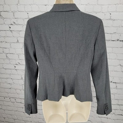 Ann Taylor Grey Stretch 1 Button Notch Faux Pockets Blazer Suit Jacket Size 2