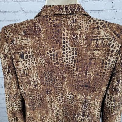 Peace Of Cloth Brown Animal Print 1 Button Stretch Blazer Jacket USA Made Size 8