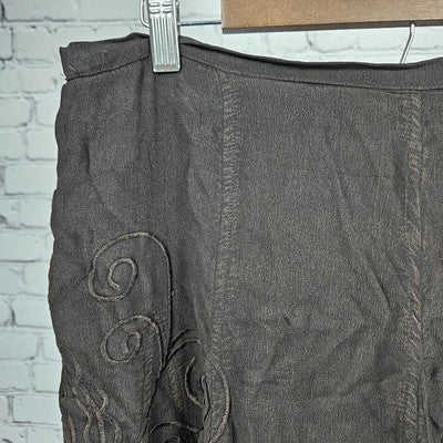Coldwater Creek Brown Paisley Embroidered Lined Midi Skirt Medium M (10-12)
