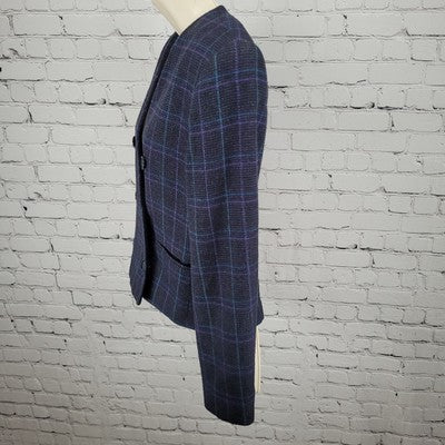 VTG Club 5' 4" Black & Purple Check Double Breasted Suit Jacket USA Made Size 4P