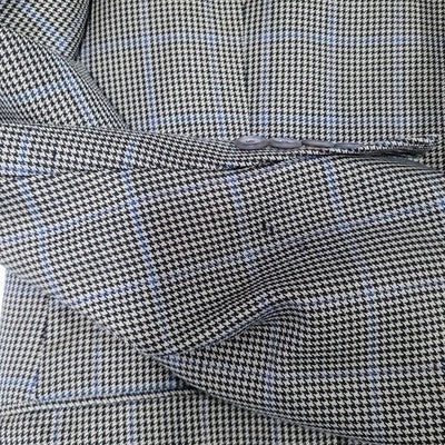 VTG Harold Powell Black Tan Houndstooth 3 Button Notch Blazer Sport Coat USA 42R
