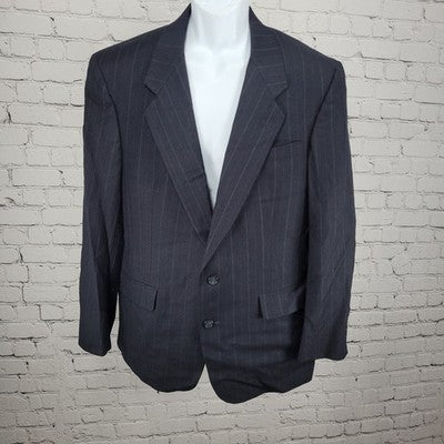 Hart Schaffner Marx Navy 100% Wool Pinstriped 2 Button Blazer Sport Coat USA 40R