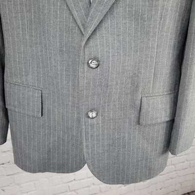 VTG The Barrister Collection Grey Pinstriped 2 Button Notch Blazer Sport Coat 38