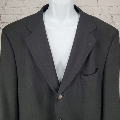 VTG Jos A Bank Black 100% Wool 3 Button Ventless Notch Blazer Sport Coat 46R