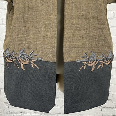 Periwinkle Brown Embroidered Floral Open Short Sleeve Lightweight Jacket Size 14