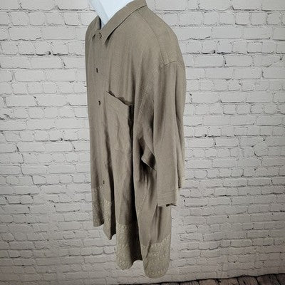 Nautica Brown Linen Blend Breathable Button Up Short Sleeve Shirt Size XL