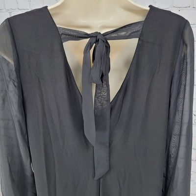 NWT Emma & Michele Black Sheer Long Sleeve Tie Back Stretch Dress Small S