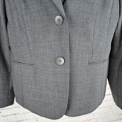 Jones NY Grey Wool Blend Stretch Platinum Easy Care Peak Blazer Suit Jacket 16
