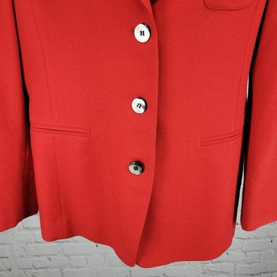 VTG SB Collection Red 100% Wool 3 Button Vented Notch Blazer Jacket USA 10