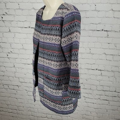 Bobeau Multicolor Aztec Print Open 3/4 Sleeve Pockets Unlined Jacket Size XS