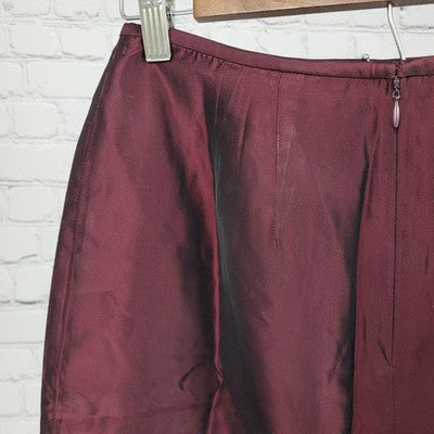 Tahari Dark Red Back Slit Lightweight Lined Straight Pencil Skirt Size 8 (25x19)