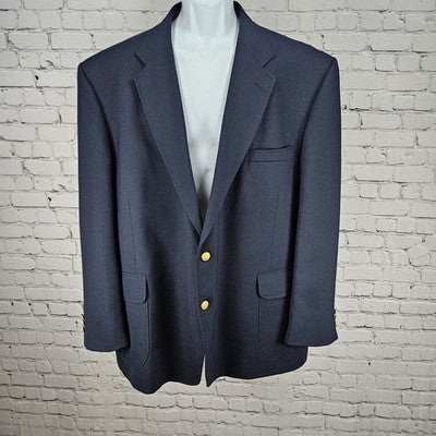 Stafford Navy Worsted Wool Blend 2 Button Vented Notch Blazer Sport Coat 50R