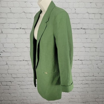 Jones New York Signature Green Linen Blend Open 3/4 Sleeve Blazer Jacket Small S
