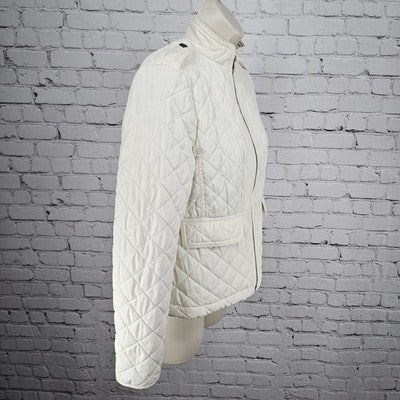Talbots Ivory Quilted Insulated Lightweight Stand Up Collar Zip Jacket Petite