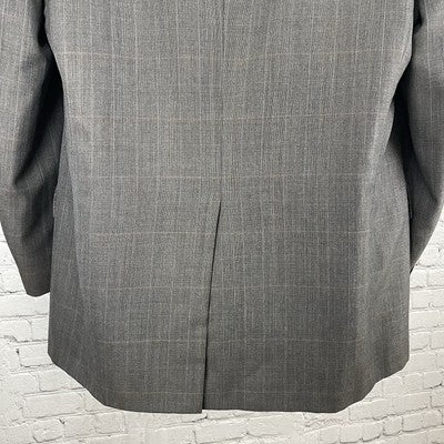 Hart Schaffner Marx Grey Brown Check 2 Button Blazer Coat USA Made Size 44L
