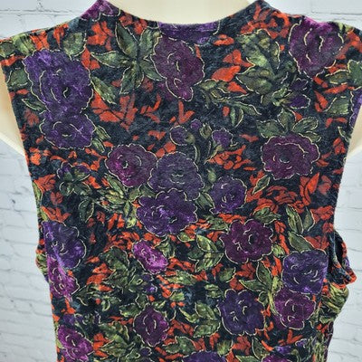 VTG Maren Multicolor Velvety Metallic Floral Toggle Vest USA Made Size Medium M