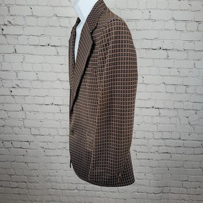 VTG USI Brown Blue 2 Button Double Vented Notch Blazer Retro Sport Coat USA 40