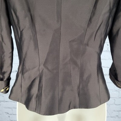 Jodi Brown Wool Silk Blend Gold Embroidered 3/4 Sleeve Buttoned Jacket Size 4