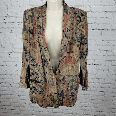 VTG Ken Sington Abstract Print Lightweight Jacket USA Made Size Large L
