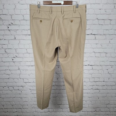 Louis Raphael Luxe Tan Wool Blend Stretch Slim Fit Flat Front Pants Size 35x30