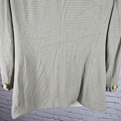 VTG Jones New York Green Beige 1 Button Collarless Padded Suit Jacket USA 16