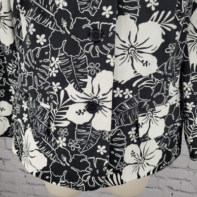Croft & Barrow Black & White Floral Cotton Stretch Buttoned Lined Jacket Size 14