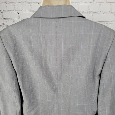 Ann Taylor Grey Check 1 Button Notch Lined Stretch Blazer Suit Jacket USA 10