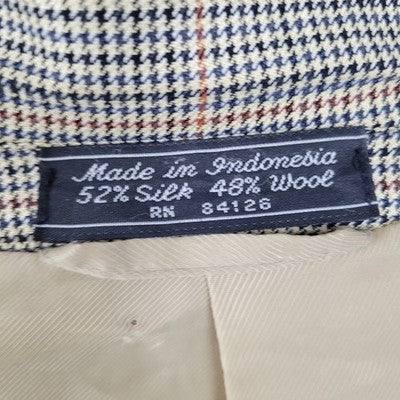 Haspel Cream Black Silk Wool Houndstooth 2 Button Blazer Sport Coat Size 46R