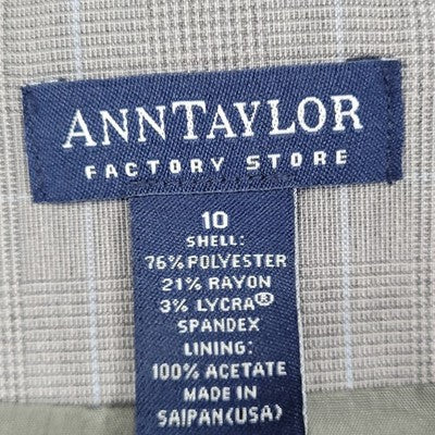 Ann Taylor Grey Check 1 Button Notch Lined Stretch Blazer Suit Jacket USA 10