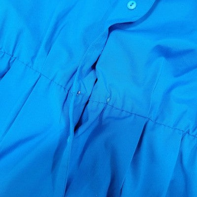 VTG Petites By Willi Blue Pleated Buttoned Short Sleeve A Line Dress USA 8