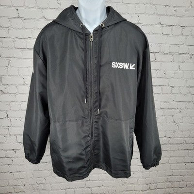 SXSW South By Southwest ATX Black Hooded Windbreaker Jacket Size Large L