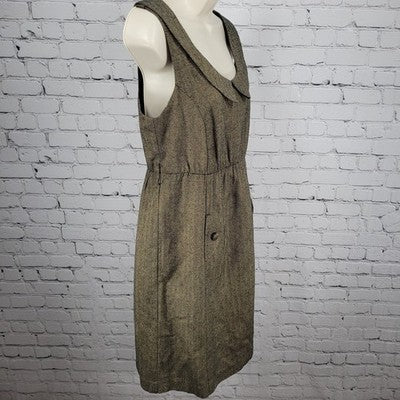 VTG Soda Blu Brown Wool Blend Herringbone Sleeveless Lined Dress USA Medium M