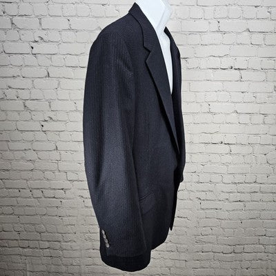 VTG Bill Blass Navy Pinstriped 2 Button Vented Notch Blazer Sport Coat USA 46L