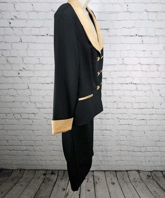 VTG Roaman's Black Gold Skirt Suit Set 2 Piece Double Breasted Jacket Medium M