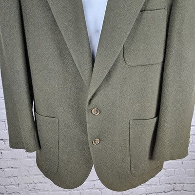 VTG Evan Picone Green 100% Wool 2 Button Ventless Blazer Sport Coat USA 42R