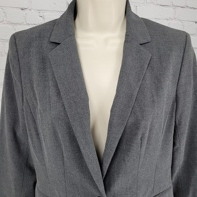 Ann Taylor Grey Stretch 1 Button Notch Faux Pockets Blazer Suit Jacket Size 2