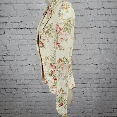 Daslu Cream Floral 100% Cotton Textured Buttoned Notch Suit Jacket Brazil 40