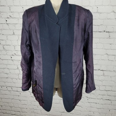 VTG Liz Sport Claiborne Navy Wool Button Notch Lined Blazer Suit Jacket Size 6P