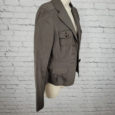 Ann Taylor Brown Cotton Blend Stretch Buttoned Collared Unlined Jacket Size 6