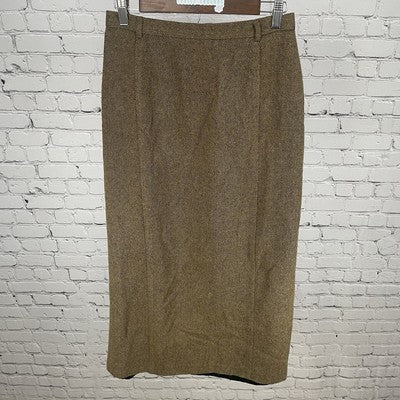 VTG Adolfo Studio Brown Wool Blend Back Slit Lined Zip Closure Skirt Size 8