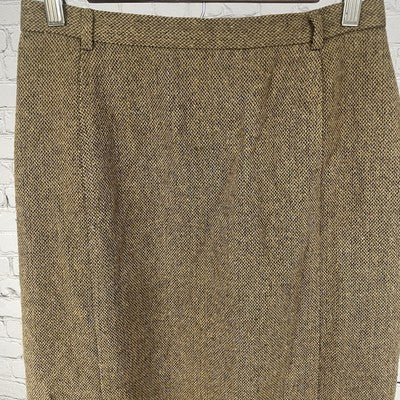 VTG Adolfo Studio Brown Wool Blend Back Slit Lined Zip Closure Skirt Size 8