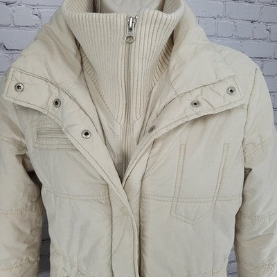 VTG Bsk Outwear Beige Full Zip Knit Collar Zipped Pockets Coat Teen Size Large L