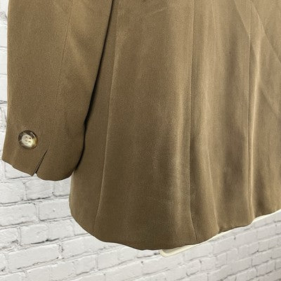 VTG Rena Rowan Brown 100% Silk Lightweight Lined Buttoned Pockets Jacket Size 6P