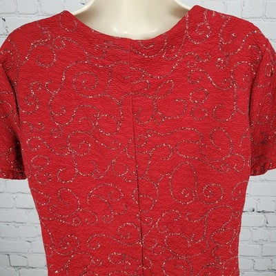 VTG Kathie Lee Cranberry Red Sequin Velvet Short Sleeve Long Dress Large L