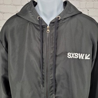SXSW South By Southwest ATX Black Hooded Windbreaker Jacket Size Large L