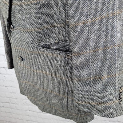 VTG Henry Grethel Brown Windowpane Tweed 2 Button Sport Coat USA Made Size 42L